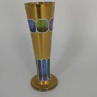 Small Art Nouveau trumpet vase in gold and enamel
