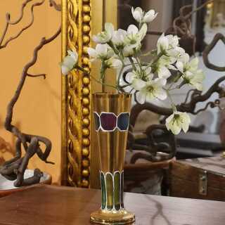 Small Art Nouveau trumpet vase in gold and enamel