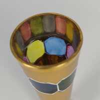 Kleine Jugendstil Trompeten Vase in vergoldetem Glas und Emaille