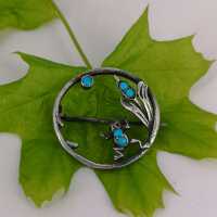 Art Nouveau brooch with a frog in the reeds