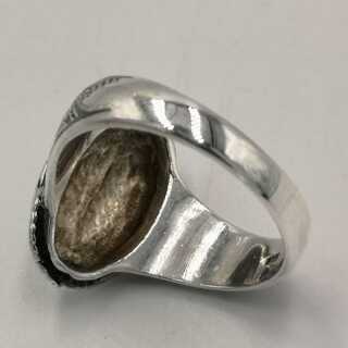 Antique silver niello ring with onyx