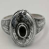 Antique silver niello ring with onyx