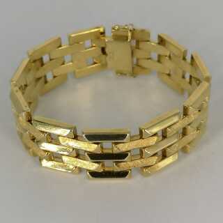 Solid wide ladies brick bracelet in 585 / - gold