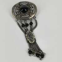 Niello brooch in silver with onyx boho ethnic jewelry