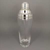 Vintage crystal glass cocktail shaker with silver-plated...