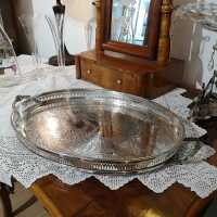 Oval Art Nouveau gallery tray silvered with handles...