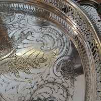 Oval Art Nouveau gallery tray silvered with handles around 1900