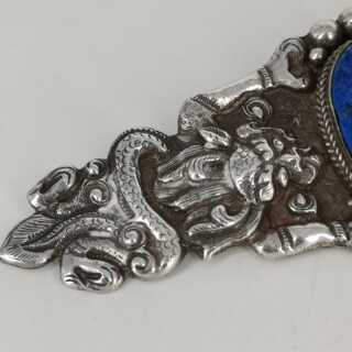 Abstract brooch from Mexico in silver with lapis lazuli around 1950