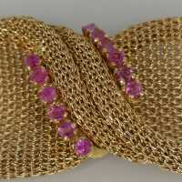 Vintage Goldschmuck - Annodazumal Antikschmuck: Mesharmband in Rotgold mit pinken Saphiren kaufen