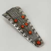 Exclusive antique scarf clip with marcasites and coral,...