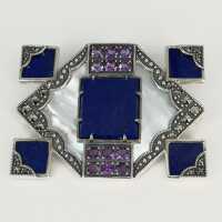 Art Deco brooch in silver with lapis lazuli and...