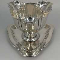 Triangular sauce boat with plate in solid silver from Denmark