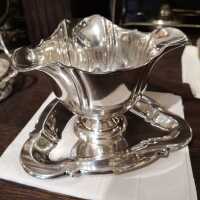 Triangular sauce boat with plate in solid silver from...