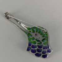 Hummingbird brooch in silver with enamel and rubies