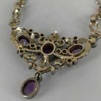 Biedermeier necklace in gold and silver with diamonds and amethysts