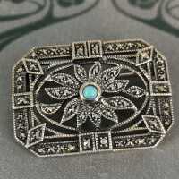 Vintage brooch in silver with opal and marcasites