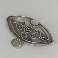 Schöne ovale Brosche in Silber mit Türkis abstraktes Design
