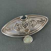Außergewöhnliche ovale Brosche in Silber mit Türkis abstraktes Design