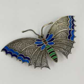 Magnificent Art Nouveau brooch from Vienna in silver, gold and enamel