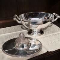 Antique oval silver-plated terrine with push-in lid