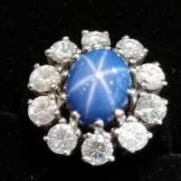 Antikschmuck für Damen - Annodazumal Antikschmuck: Vintage Sternsaphir Ring in Weißgold mit Brillanten kaufen