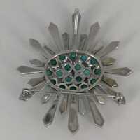 Large star brooch in silver with turquoise and marcasites