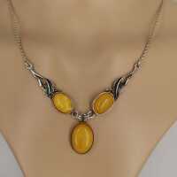 Magnificent necklace in silver with three amber cabouchons