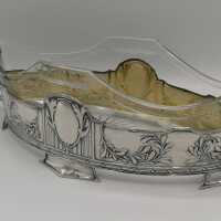 Jugendstil Jardiniere um 1900 in massivem Silber mit originalem Glaseinsatz