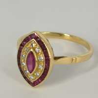 Marquise ring with a large navette ruby ??and diamonds
