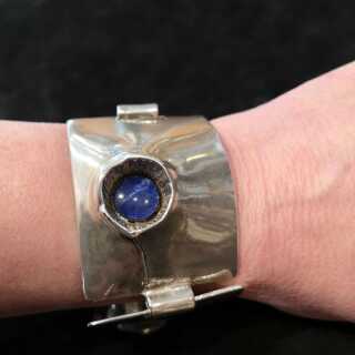 Abstract Modern Bracelet in Silver with Round Lapis Lazuli Cabochons