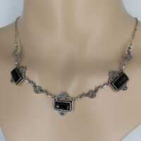 Art Deco Silber Collier mit schwarzem Onyx und Markasiten