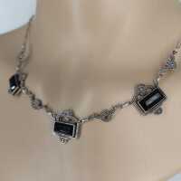 Art Deco silver necklace with black onyx and marcasites