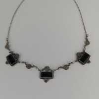 Art Deco silver necklace with black onyx and marcasites