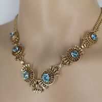 Magnificent flower necklace in 585 / - gold set with blue...