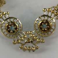 Magnificent flower necklace in 585 / - gold set with blue topaz from around 1870