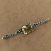 Beautiful bar brooch in silver with a large citrine and...