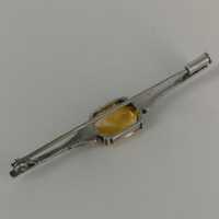 Beautiful bar brooch in silver with a large citrine and marcasites