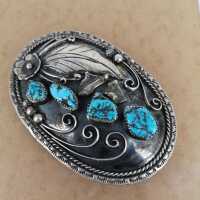 Navajo belt buckle in silver with natural turquoise