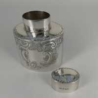Antique flower-decorated tea caddy in solid silver from 1895