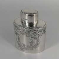 Antique flower-decorated tea caddy in solid silver from 1895
