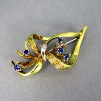 Beautiful modernist gold brooch with sapphire and...
