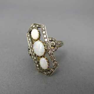 Art Deco Ring antik mit Opalen und Diamanten - Annodazumal Antikschmuck: Antike Ringe online kaufen