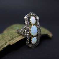 Art Deco Damenring mit Opalen und Diamanten - Annodazumal Antikschmuck: Antike Ringe online kaufen