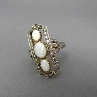 Art Deco Ring antik mit Opalen und Diamanten -...