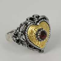 Ring in silver and gold with tourmaline trimmings in traditional costume jewelry