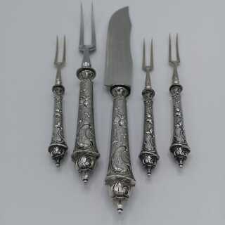 Magnificent carving set in silver from historicism around 1880