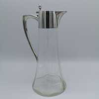 Simple Art Nouveau glass carafe with silver fittings