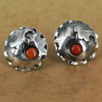 Art Deco cufflinks silver with coral and hammered surface
