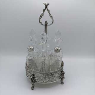 6-part spice cruet set in silver and crystal glass around 1955