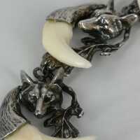 Extraordinary fox tooth Charivari bracelet in silver